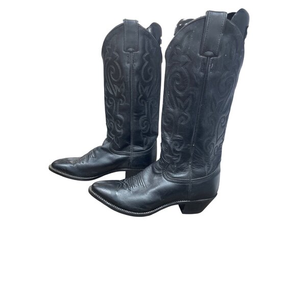Justin Boots Womans Vintage Black Leather Western mid Calf Boots 6.5B SKU 9561 - Picture 4 of 16